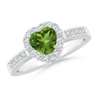 6mm AAAA Heart-Shaped Peridot Halo Ring with Diamond Accents in P950 Platinum