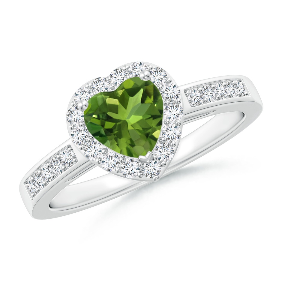 6mm AAAA Heart-Shaped Peridot Halo Ring with Diamond Accents in P950 Platinum 