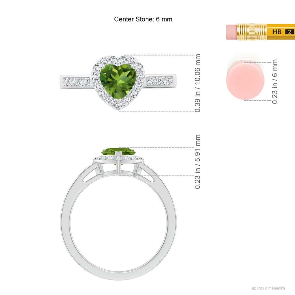6mm AAAA Heart-Shaped Peridot Halo Ring with Diamond Accents in P950 Platinum Ruler