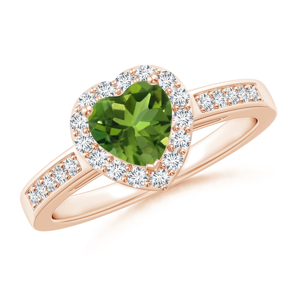 6mm AAAA Heart-Shaped Peridot Halo Ring with Diamond Accents in Rose Gold