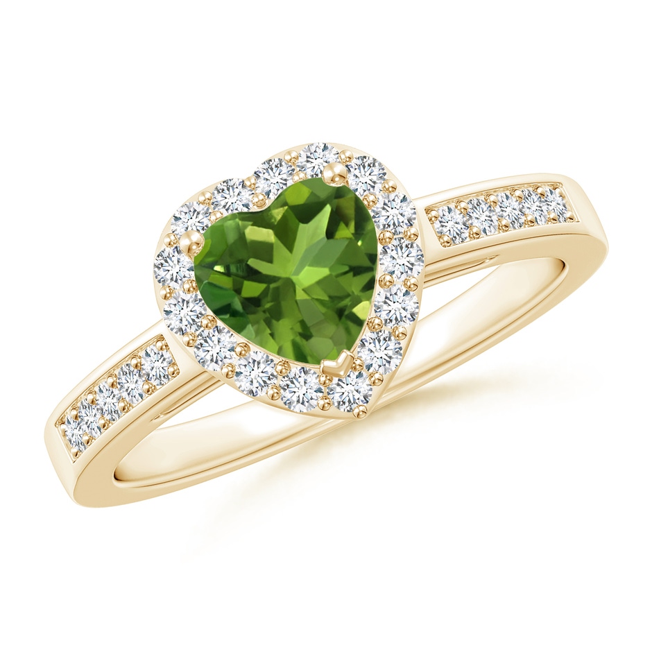 6mm AAAA Heart-Shaped Peridot Halo Ring with Diamond Accents in Yellow Gold 