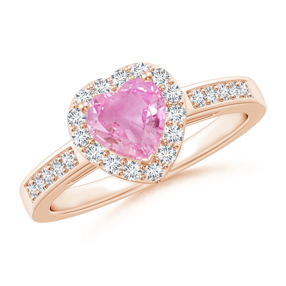 6mm A Heart-Shaped Pink Sapphire Halo Ring with Diamond Accents in Rose Gold 