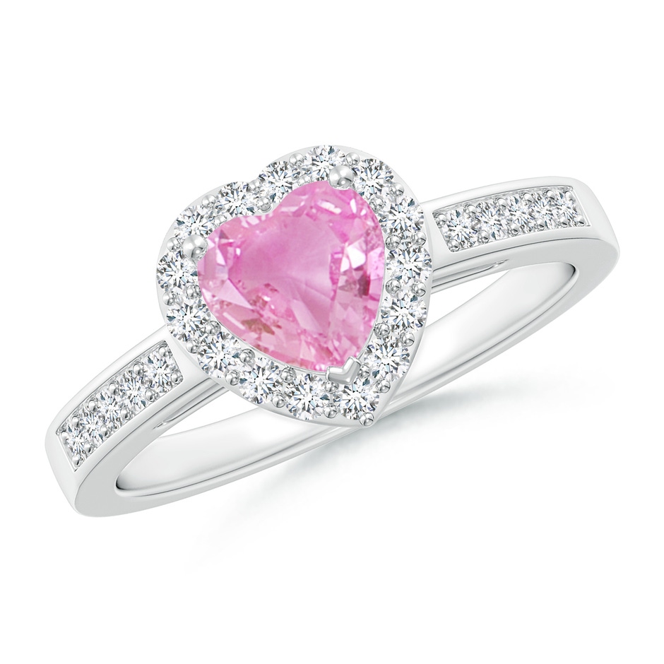 6mm A Heart-Shaped Pink Sapphire Halo Ring with Diamond Accents in White Gold 
