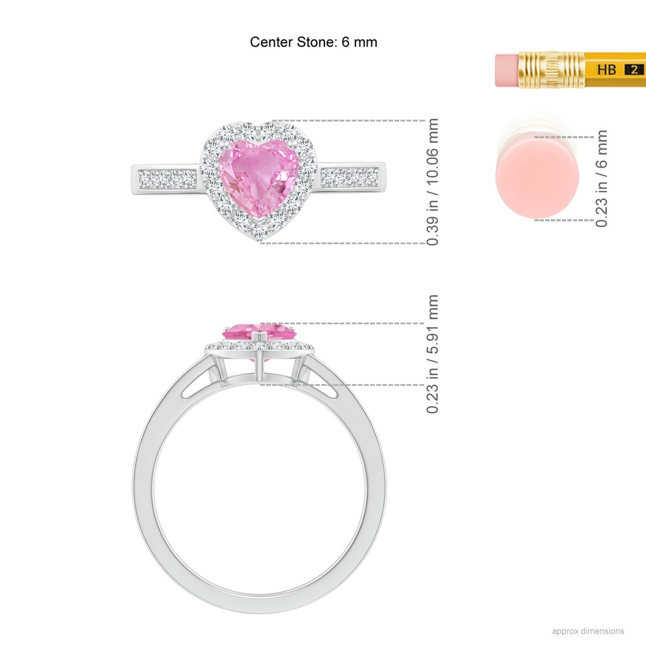6mm A Heart-Shaped Pink Sapphire Halo Ring with Diamond Accents in White Gold ruler