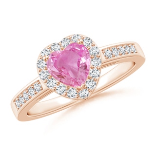 6mm AA Heart-Shaped Pink Sapphire Halo Ring with Diamond Accents in 10K Rose Gold