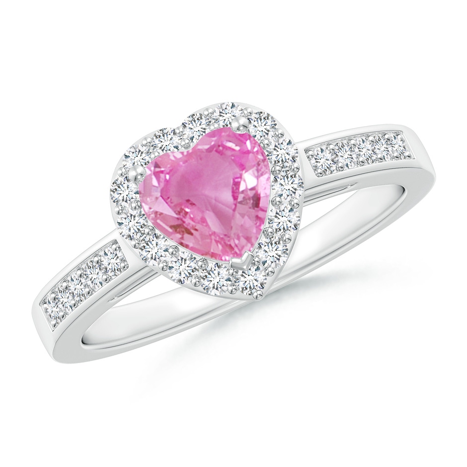6mm AA Heart-Shaped Pink Sapphire Halo Ring with Diamond Accents in P950 Platinum 