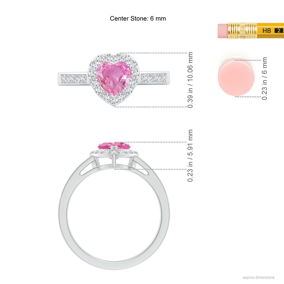6mm AA Heart-Shaped Pink Sapphire Halo Ring with Diamond Accents in P950 Platinum ruler