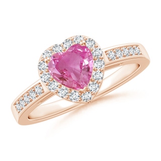 6mm AAA Heart-Shaped Pink Sapphire Halo Ring with Diamond Accents in 9K Rose Gold