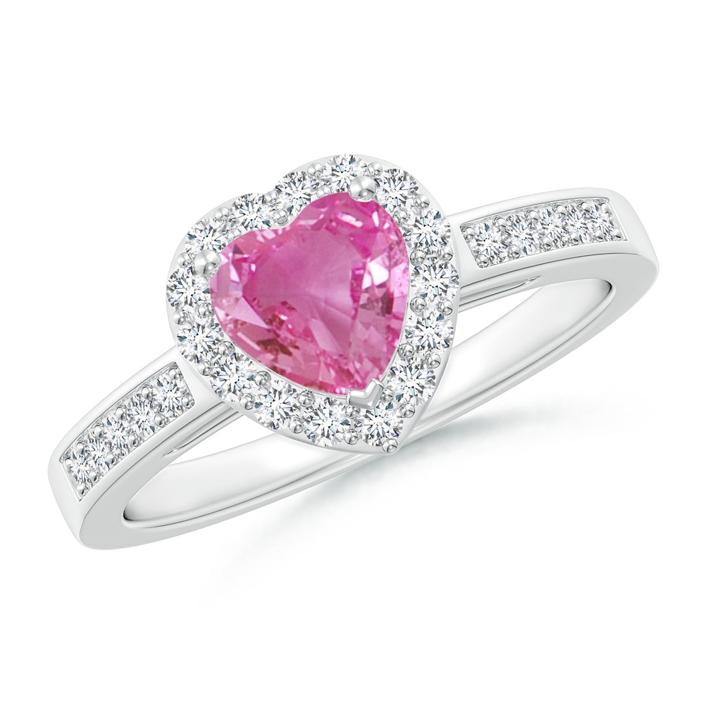 6mm AAA Heart-Shaped Pink Sapphire Halo Ring with Diamond Accents in White Gold