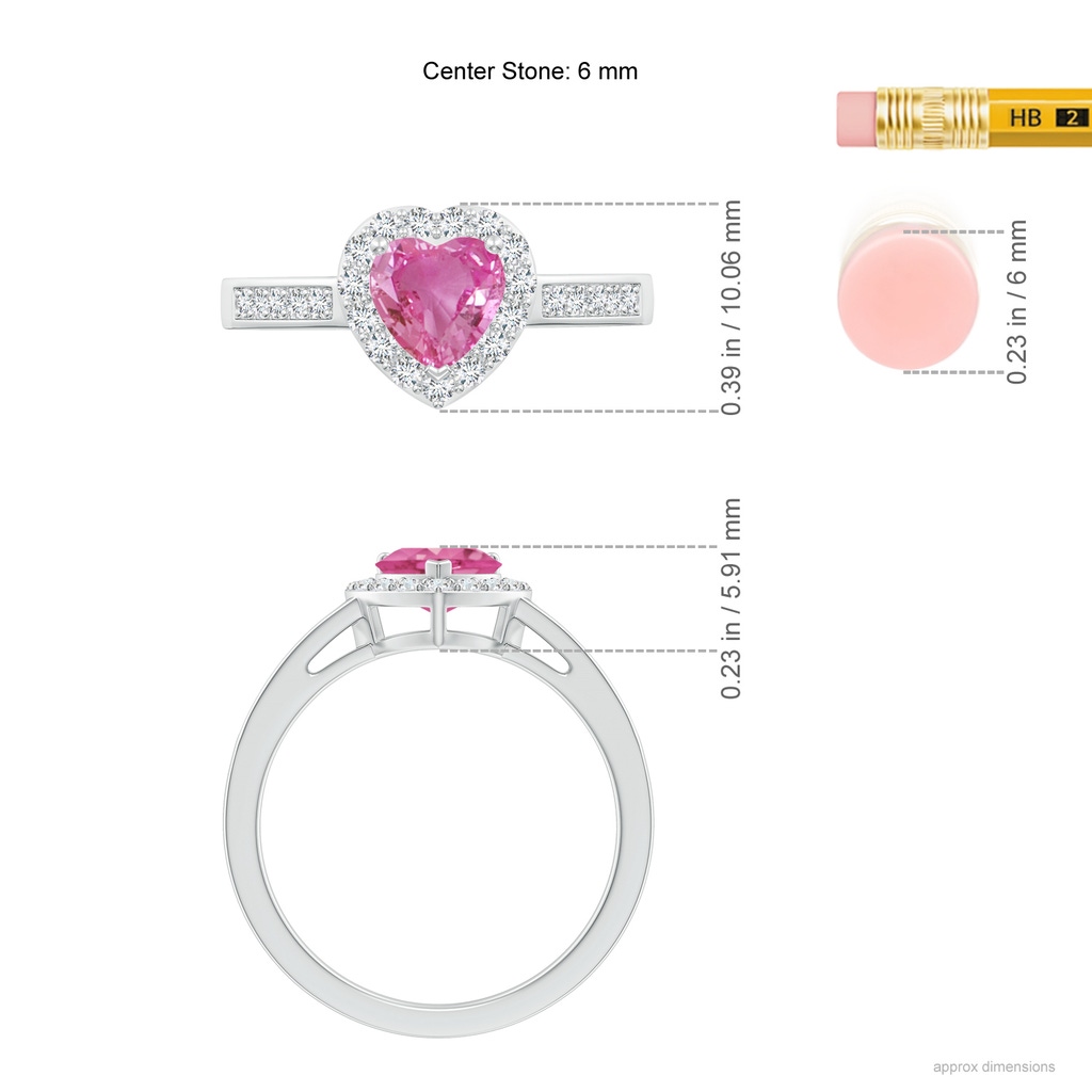 6mm AAA Heart-Shaped Pink Sapphire Halo Ring with Diamond Accents in White Gold Ruler