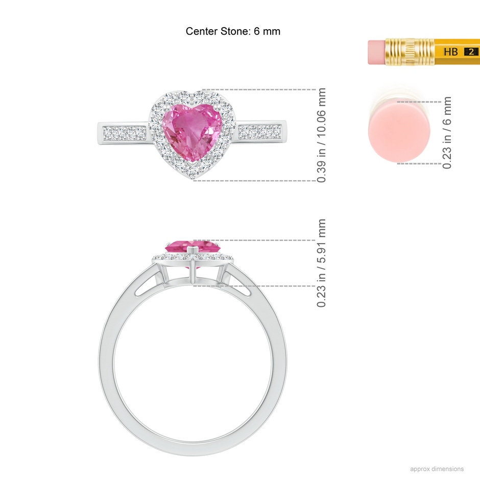 6mm AAA Heart-Shaped Pink Sapphire Halo Ring with Diamond Accents in White Gold ruler