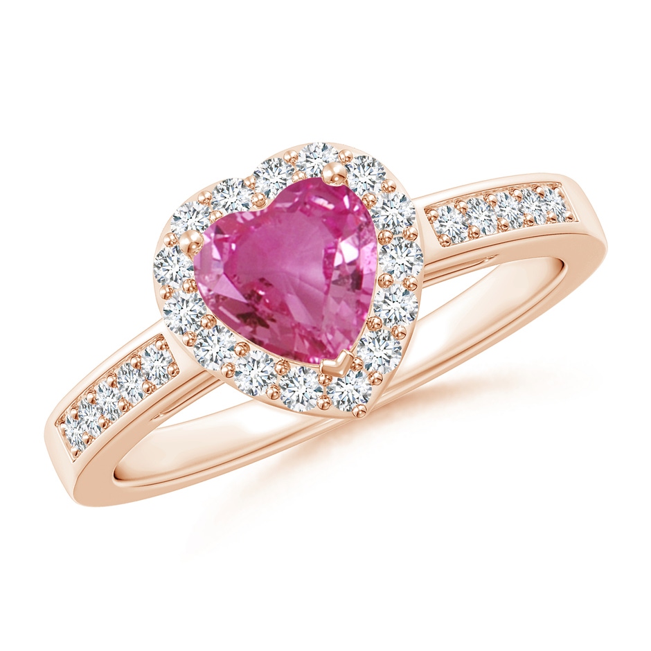 6mm AAAA Heart-Shaped Pink Sapphire Halo Ring with Diamond Accents in Rose Gold 