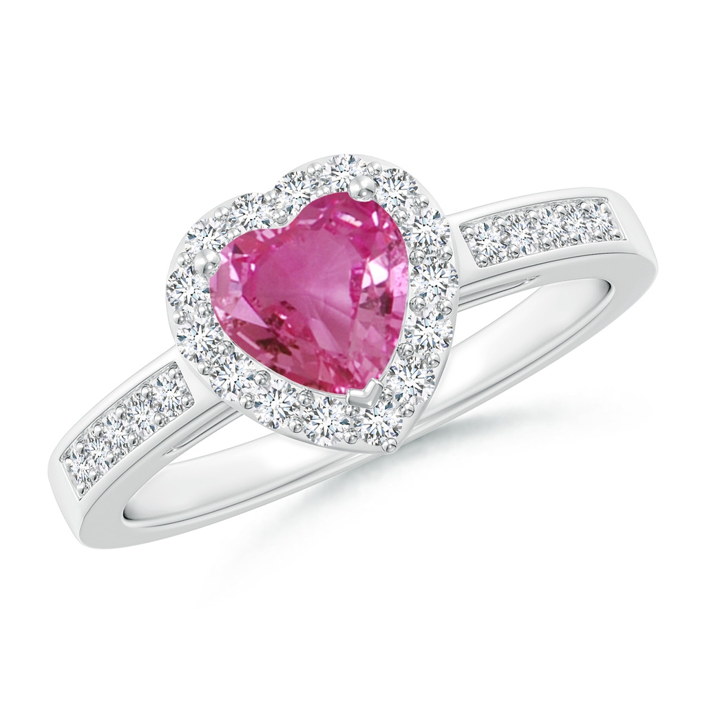 6mm AAAA Heart-Shaped Pink Sapphire Halo Ring with Diamond Accents in White Gold
