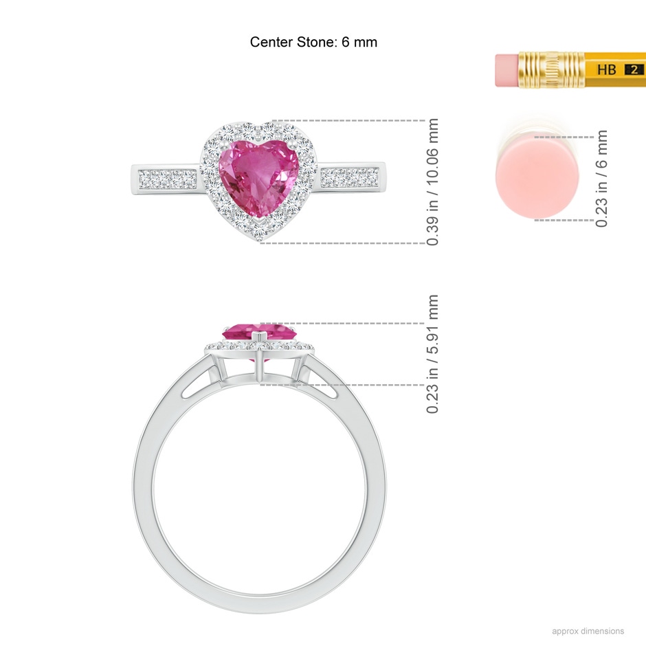 6mm AAAA Heart-Shaped Pink Sapphire Halo Ring with Diamond Accents in White Gold ruler