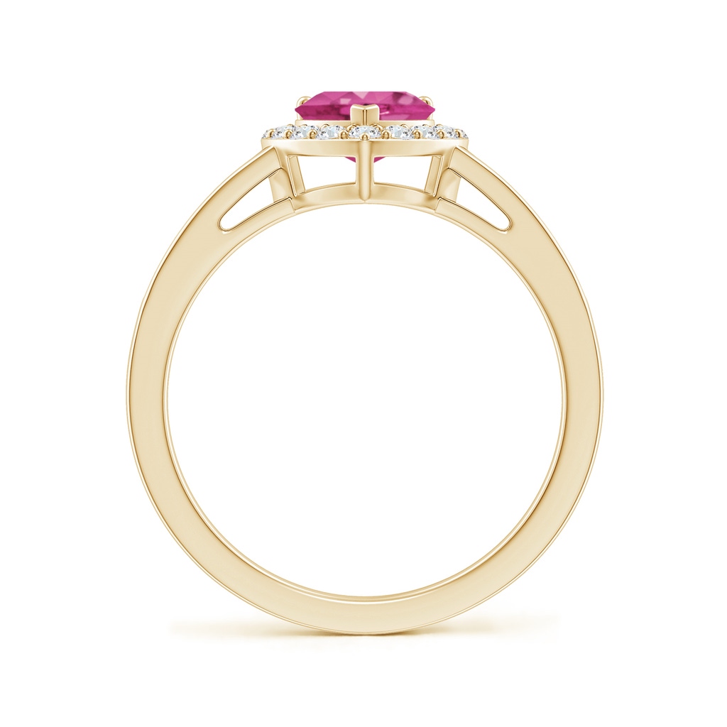 6mm AAAA Heart-Shaped Pink Sapphire Halo Ring with Diamond Accents in Yellow Gold Side-1