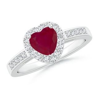 6mm A Heart-Shaped Ruby Halo Ring with Diamond Accents in 9K White Gold