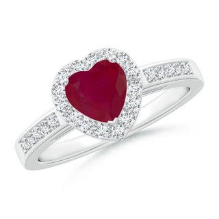 6mm A Heart-Shaped Ruby Halo Ring with Diamond Accents in White Gold