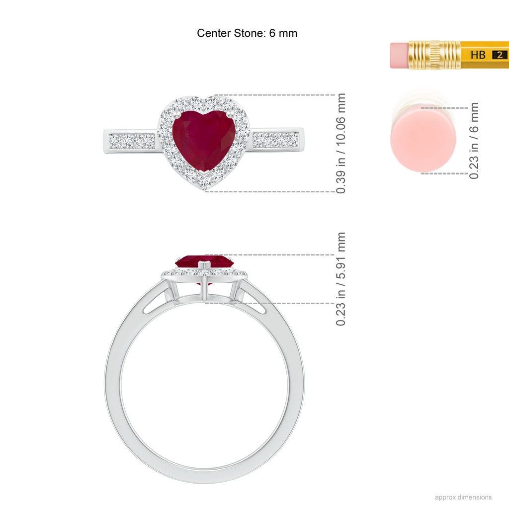 6mm A Heart-Shaped Ruby Halo Ring with Diamond Accents in White Gold Ruler