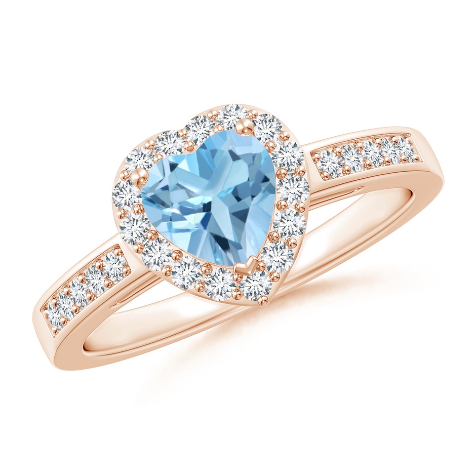 6mm A Heart-Shaped Swiss Blue Topaz Halo Ring with Diamond Accents in Rose Gold 
