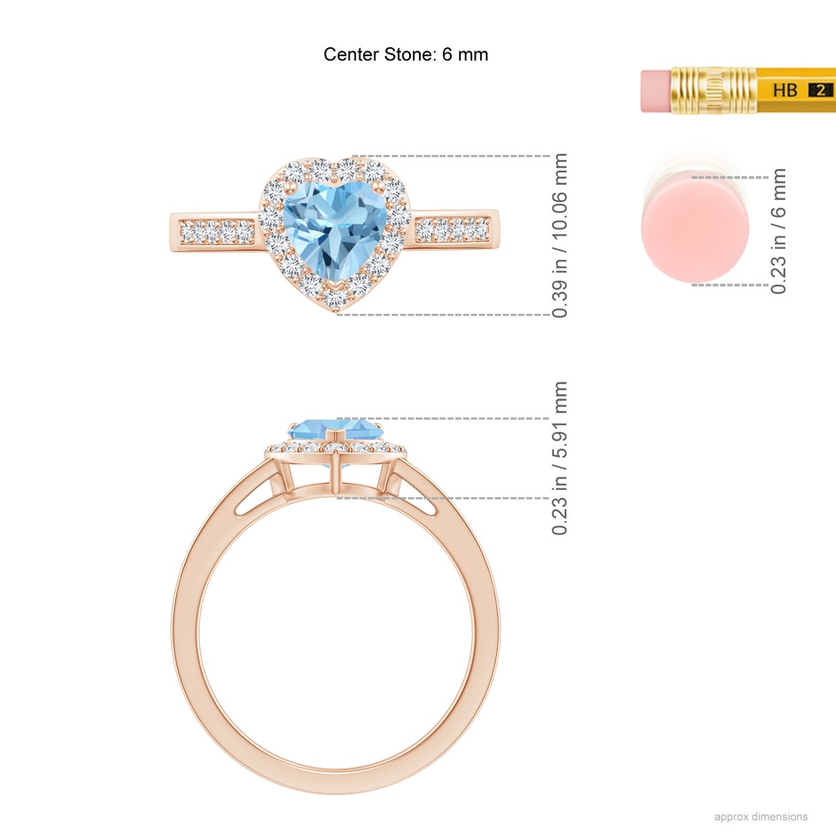 6mm A Heart-Shaped Swiss Blue Topaz Halo Ring with Diamond Accents in Rose Gold ruler