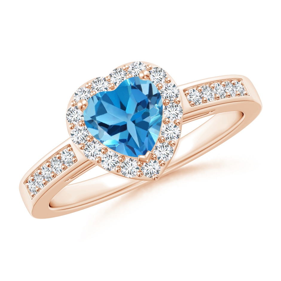 6mm AAA Heart-Shaped Swiss Blue Topaz Halo Ring with Diamond Accents in Rose Gold 