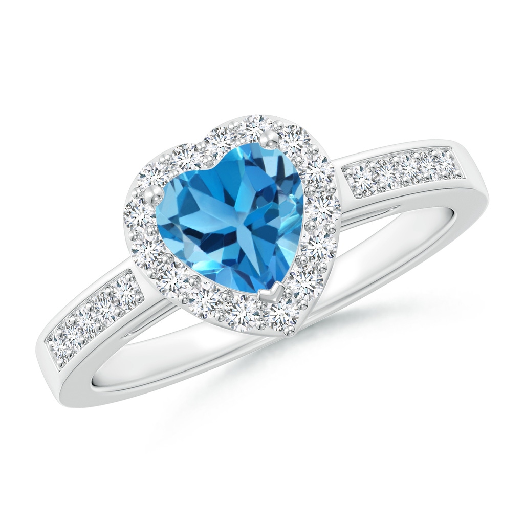 6mm AAA Heart-Shaped Swiss Blue Topaz Halo Ring with Diamond Accents in White Gold
