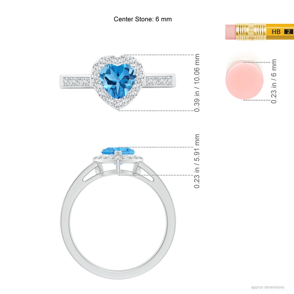 6mm AAA Heart-Shaped Swiss Blue Topaz Halo Ring with Diamond Accents in White Gold Ruler