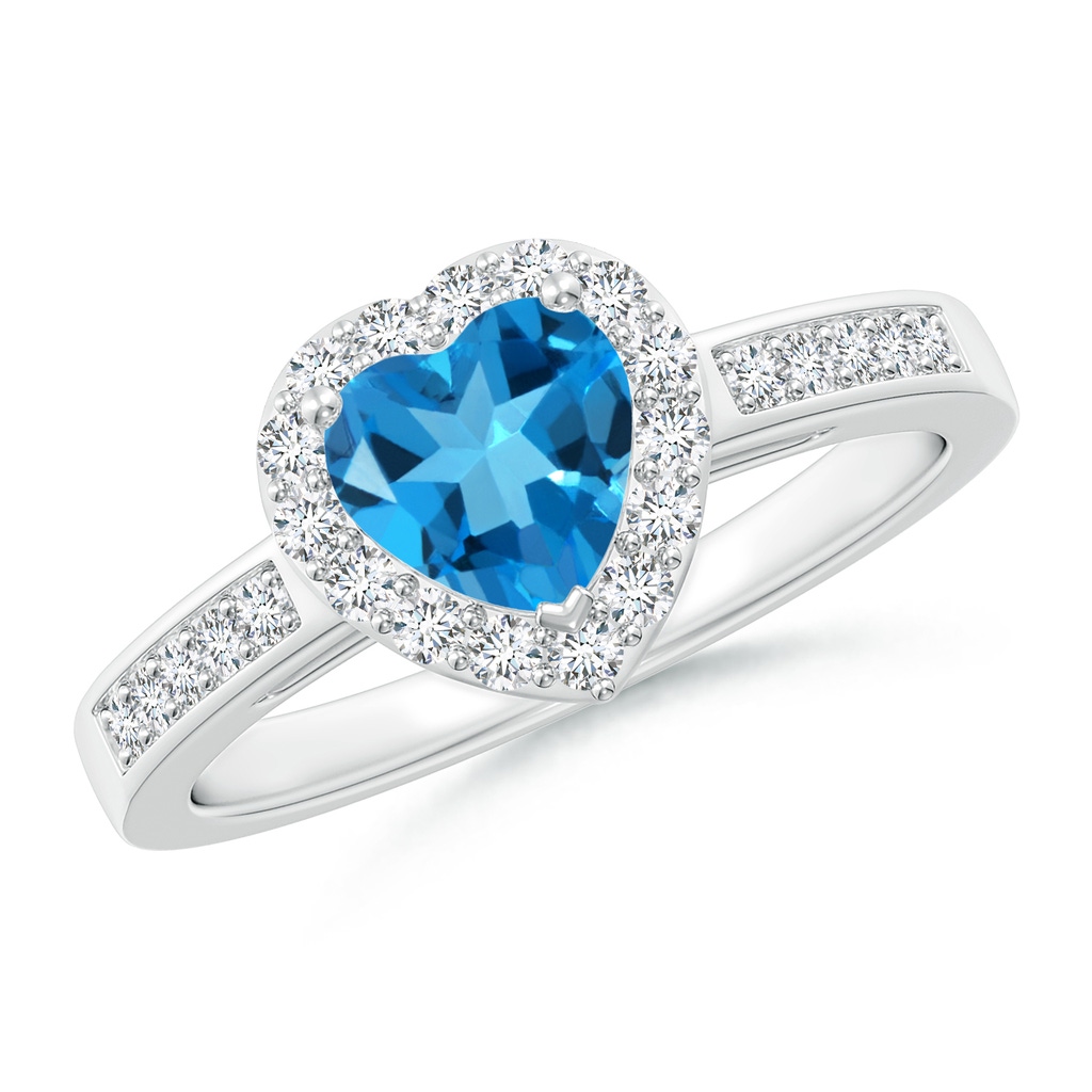 6mm AAAA Heart-Shaped Swiss Blue Topaz Halo Ring with Diamond Accents in P950 Platinum