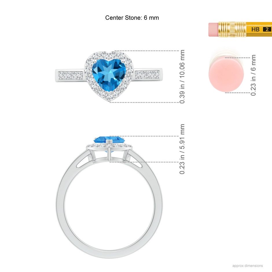 6mm AAAA Heart-Shaped Swiss Blue Topaz Halo Ring with Diamond Accents in P950 Platinum ruler