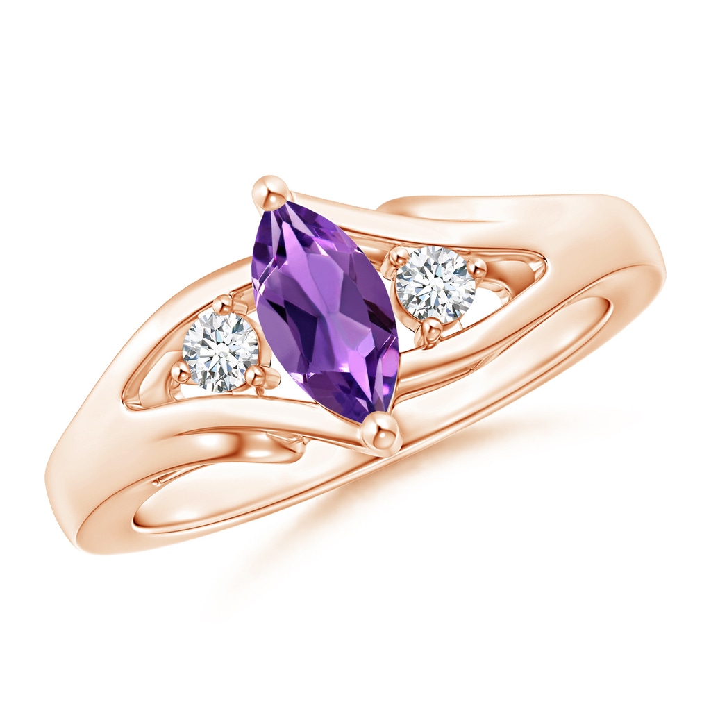 8x4mm AAA Marquise Amethyst Split Shank Ring with Diamonds in Rose Gold