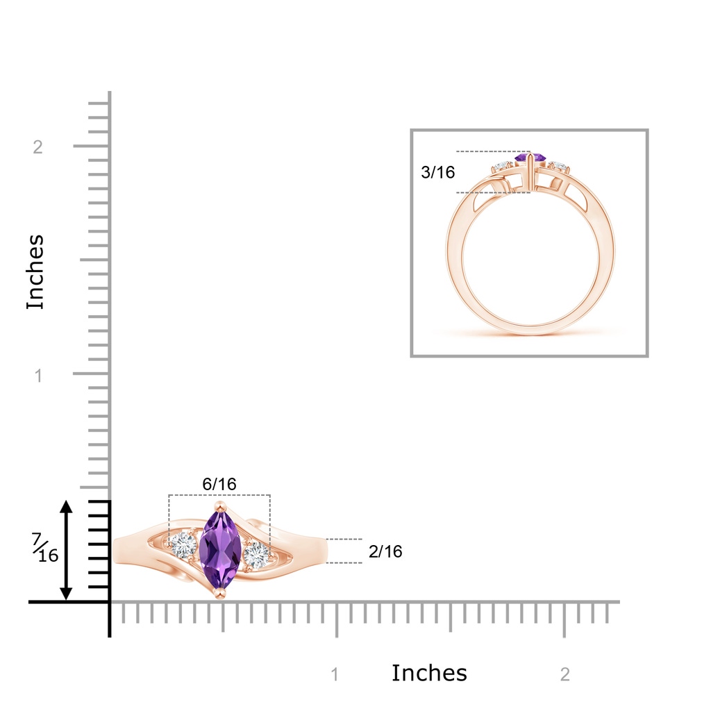 8x4mm AAA Marquise Amethyst Split Shank Ring with Diamonds in Rose Gold Product Image