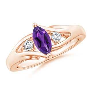 8x4mm AAAA Marquise Amethyst Split Shank Ring with Diamonds in Rose Gold