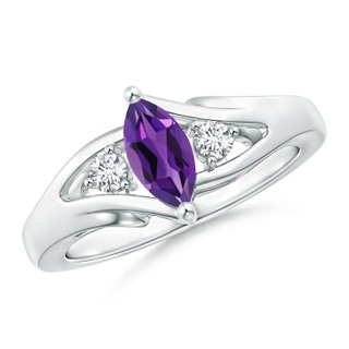 8x4mm AAAA Marquise Amethyst Split Shank Ring with Diamonds in White Gold