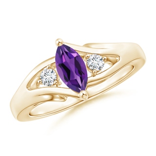 8x4mm AAAA Marquise Amethyst Split Shank Ring with Diamonds in Yellow Gold