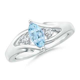 8x4mm AAA Marquise Aquamarine Split Shank Ring with Diamonds in White Gold