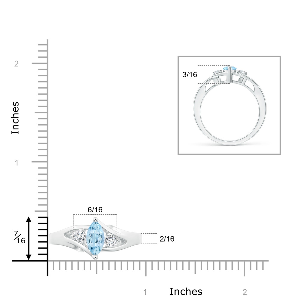 8x4mm AAA Marquise Aquamarine Split Shank Ring with Diamonds in White Gold Product Image