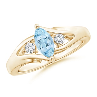 8x4mm AAA Marquise Aquamarine Split Shank Ring with Diamonds in Yellow Gold