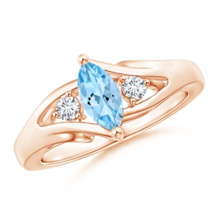 8x4mm AAAA Marquise Aquamarine Split Shank Ring with Diamonds in Rose Gold