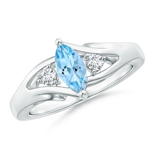 8x4mm AAAA Marquise Aquamarine Split Shank Ring with Diamonds in White Gold