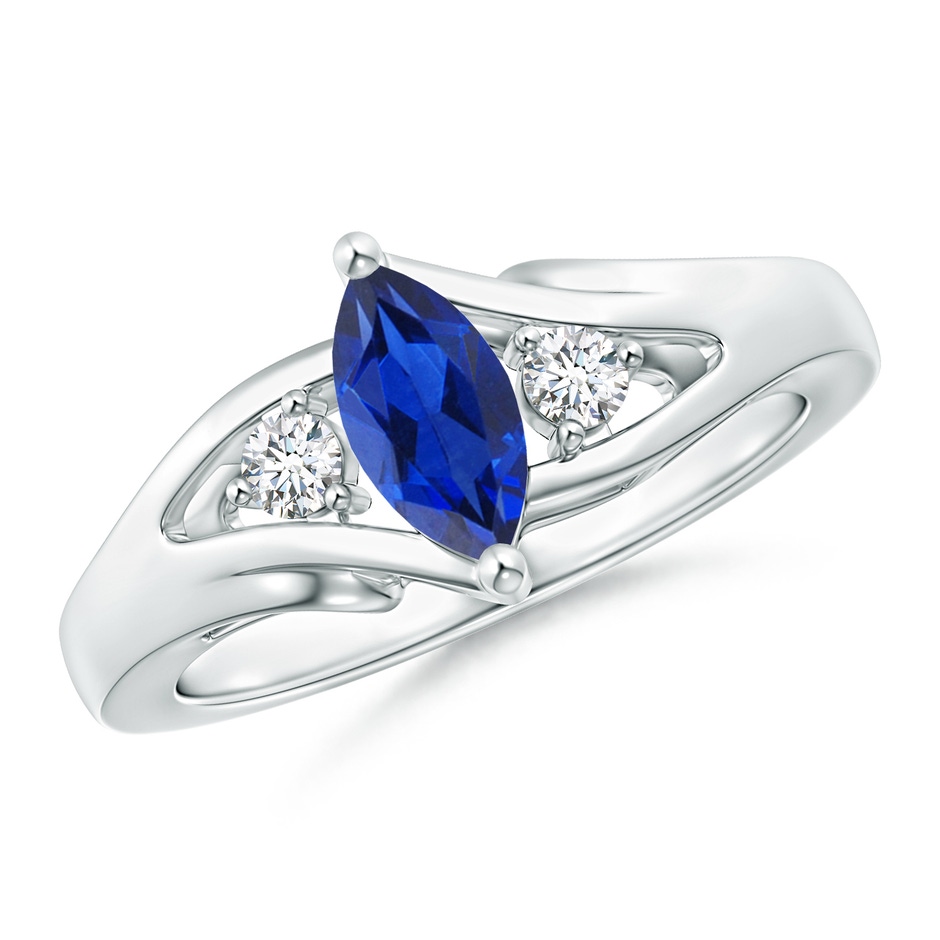 8x4mm AAA Marquise Sapphire Split Shank Ring with Diamonds in White Gold 