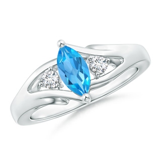 8x4mm AAA Marquise Swiss Blue Topaz Split Shank Ring with Diamonds in White Gold