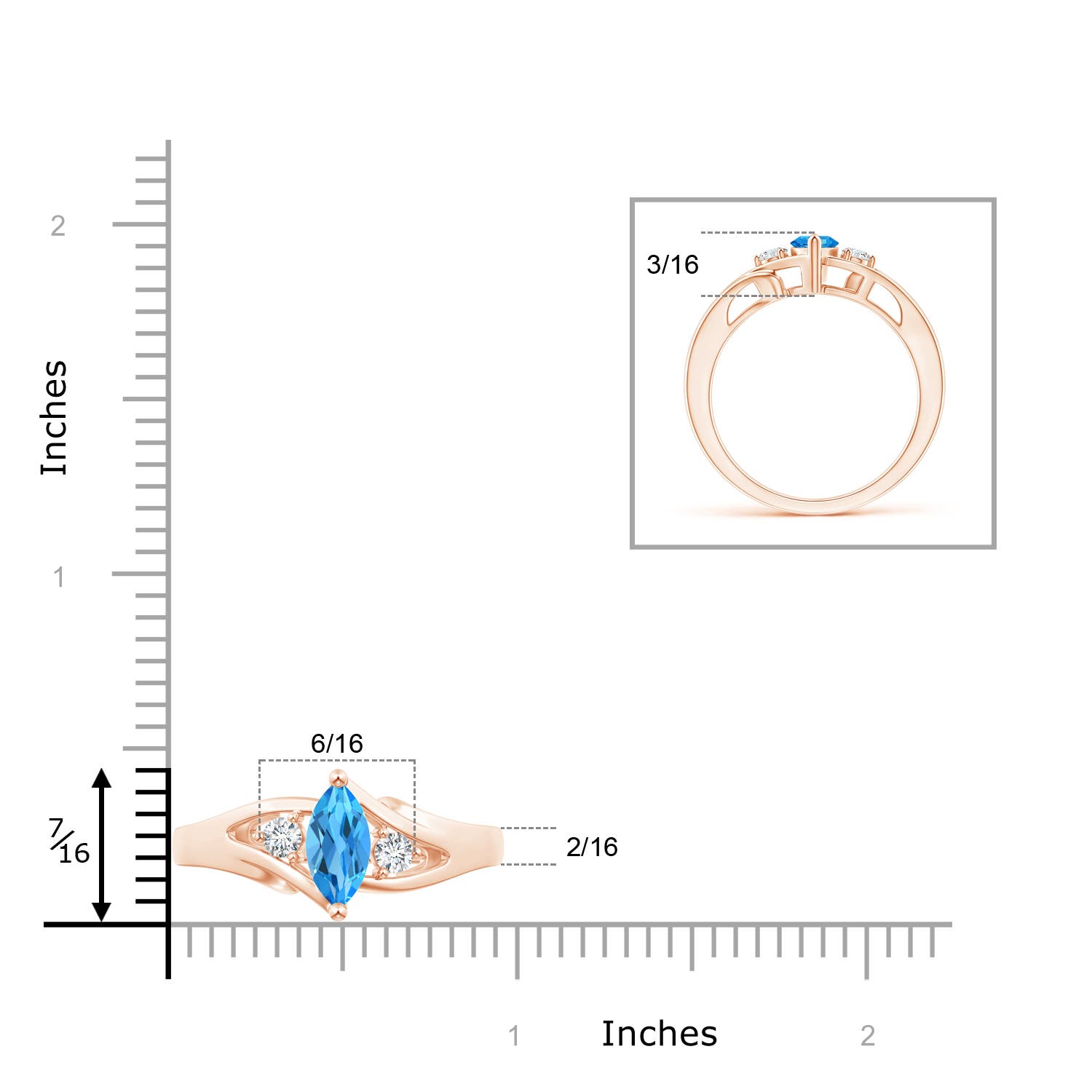 AAAA - Swiss Blue Topaz / 0.74 CT / 14 KT Rose Gold