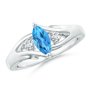 8x4mm AAAA Marquise Swiss Blue Topaz Split Shank Ring with Diamonds in White Gold