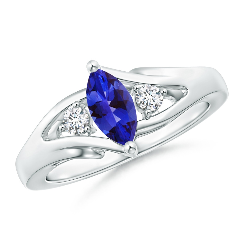 8x4mm AAAA Marquise Tanzanite Split Shank Ring with Diamonds in White Gold 