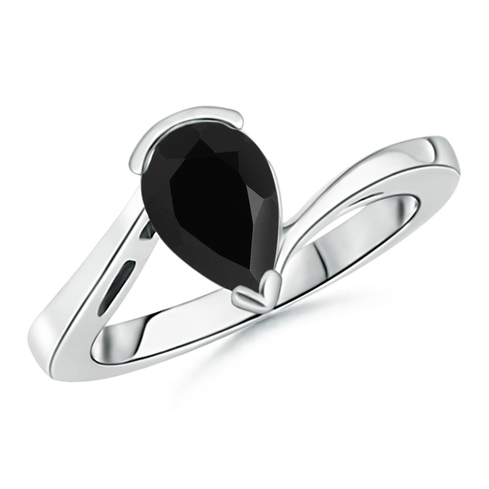 9x6mm AAA Solitaire Pear-Shaped Black Onyx Bypass Ring in White Gold 