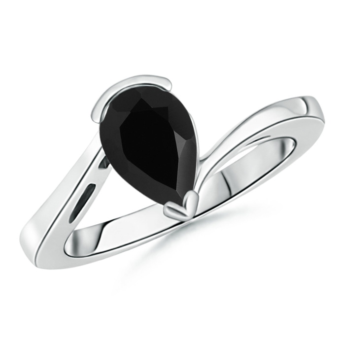 9x6mm AAA Solitaire Pear-Shaped Black Onyx Bypass Ring in White Gold