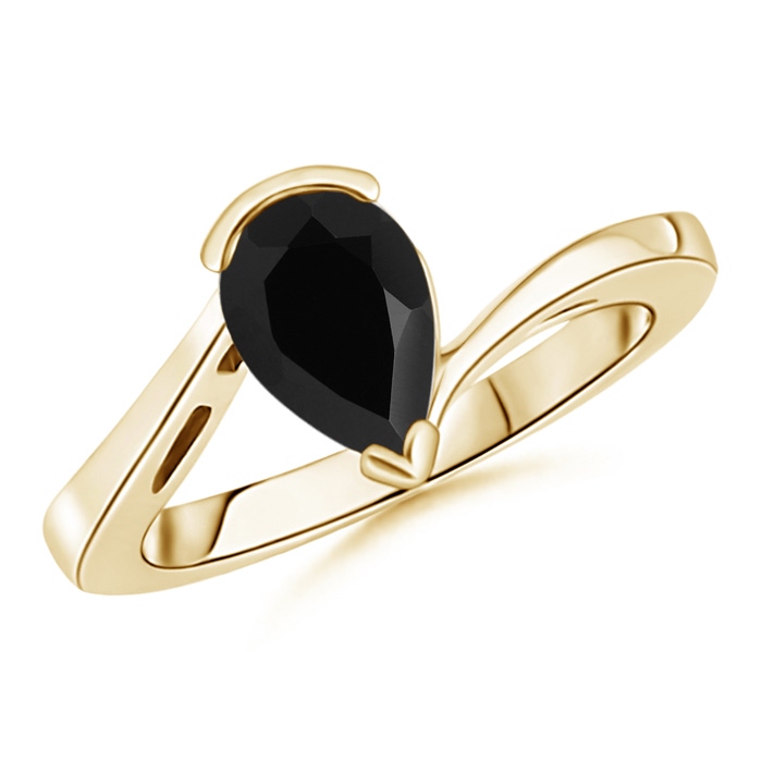 9x6mm AAA Solitaire Pear-Shaped Black Onyx Bypass Ring in Yellow Gold