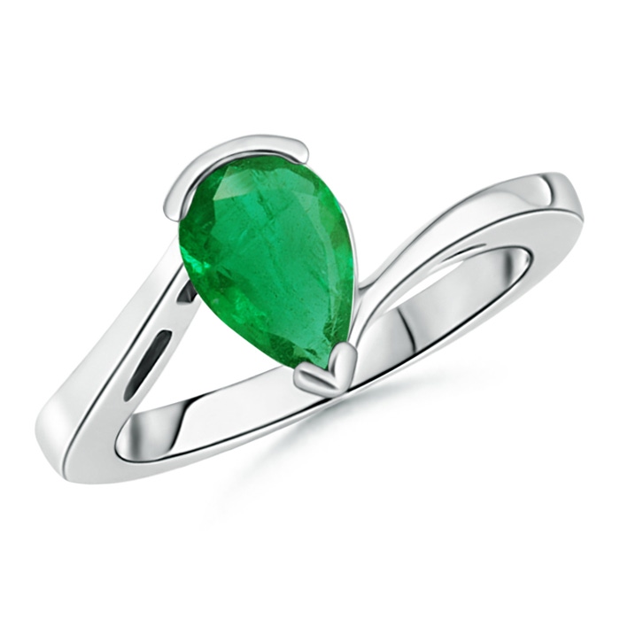 9x7mm AA Solitaire Pear-Shaped Emerald Bypass Ring in P950 Platinum 