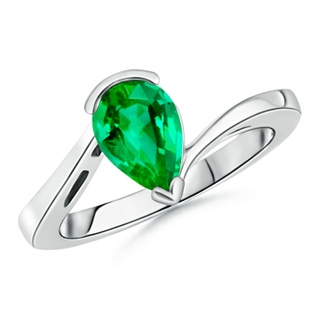 9x7mm AAA Solitaire Pear-Shaped Emerald Bypass Ring in P950 Platinum