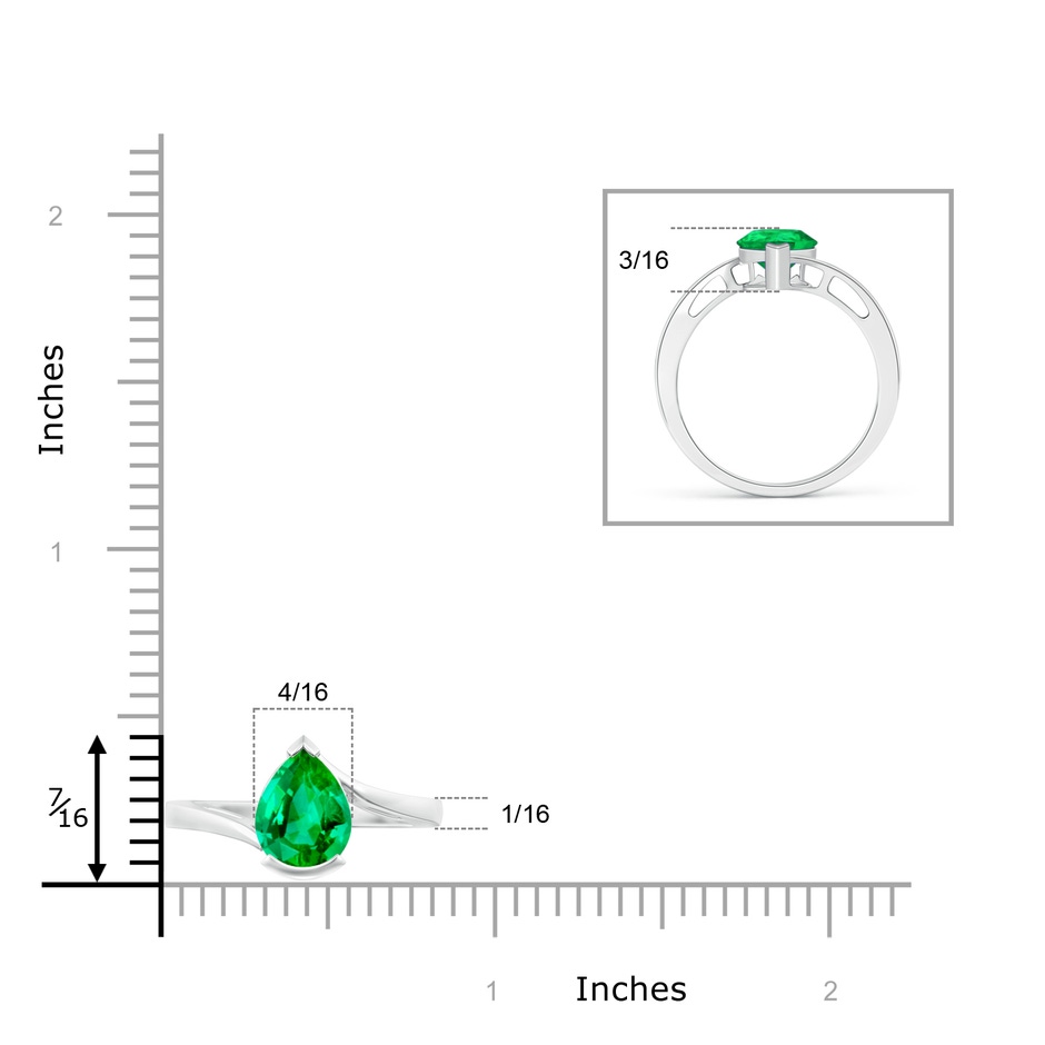 9x7mm AAA Solitaire Pear-Shaped Emerald Bypass Ring in White Gold product image